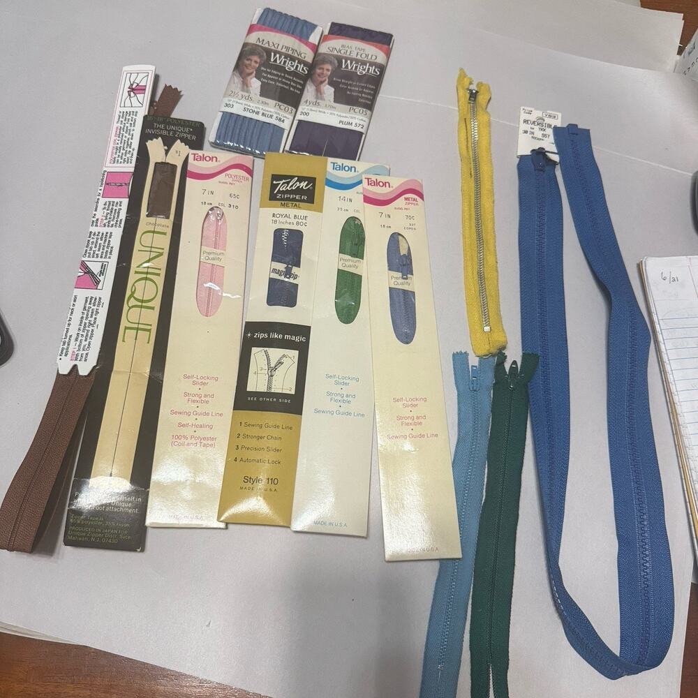Vintage Talon YKK & Unique Zippers &‎ Wrights Piping & Tape Sewing Notions